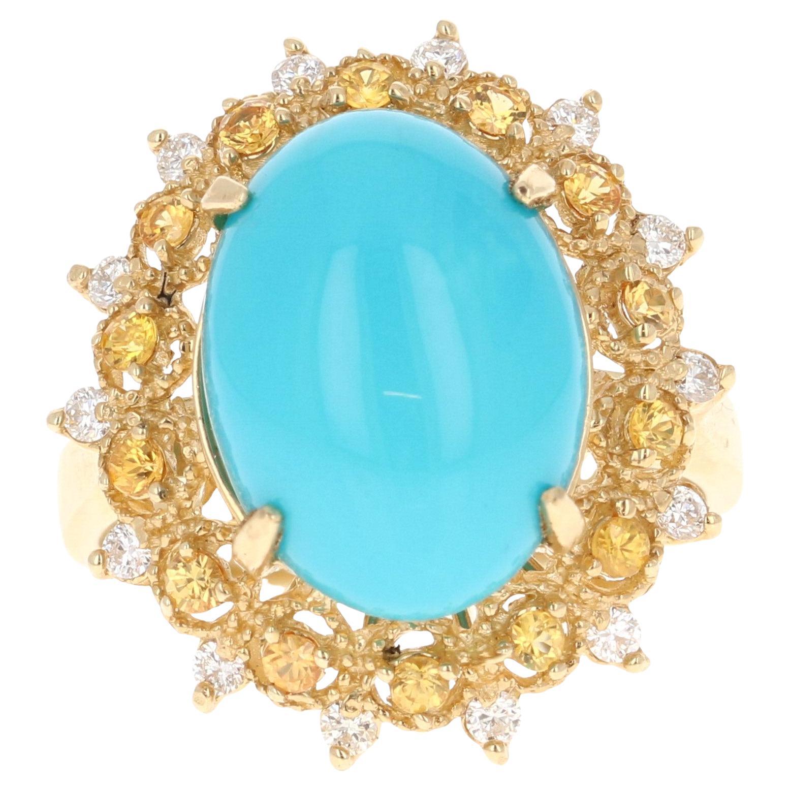 5.40 Carat Turquoise Diamond Yellow Gold Cocktail Ring