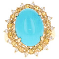 5.40 Carat Turquoise Diamond Yellow Gold Cocktail Ring