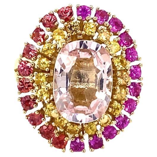 6.32 Carat Natural Pink Morganite Sapphire Yellow Gold Cocktail Ring For Sale