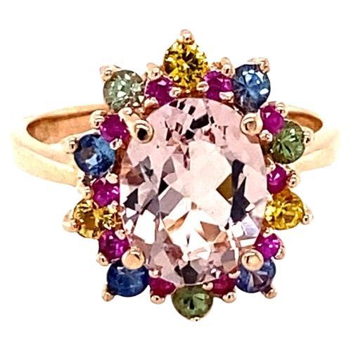 3.18 Carat Pink Morganite Sapphire Rose Gold Cocktail Ring For Sale