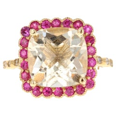 5.35 Carat Citrine Sapphire Diamond Yellow Gold Engagement Ring