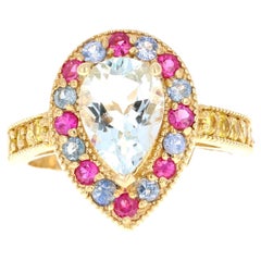 Anello cocktail in oro giallo con zaffiro e acquamarina da 2.75 carati