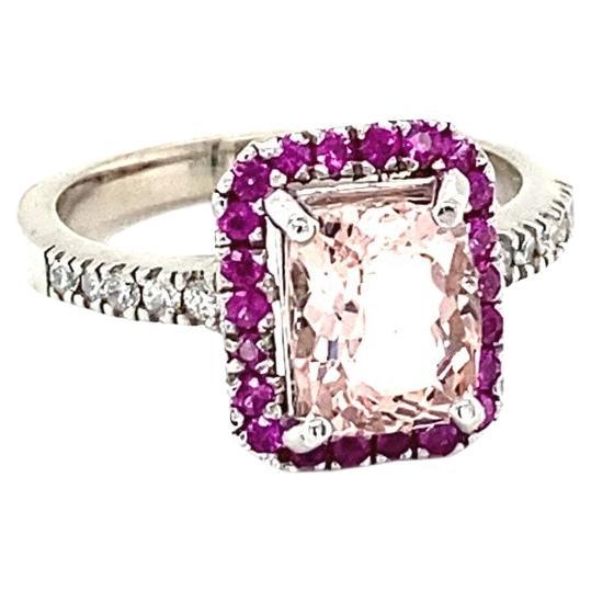 2.39 Carat Pink Morganite Sapphire Diamond White Gold Engagement Ring For Sale