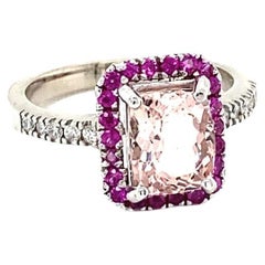 2.39 Carat Pink Morganite Sapphire Diamond White Gold Engagement Ring