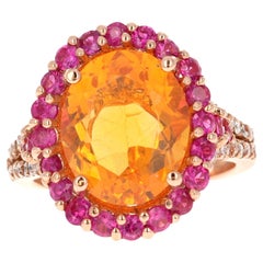 5.27 Carat Oval Cut Fire Opal Sapphire Diamond Rose Gold Cocktail Ring