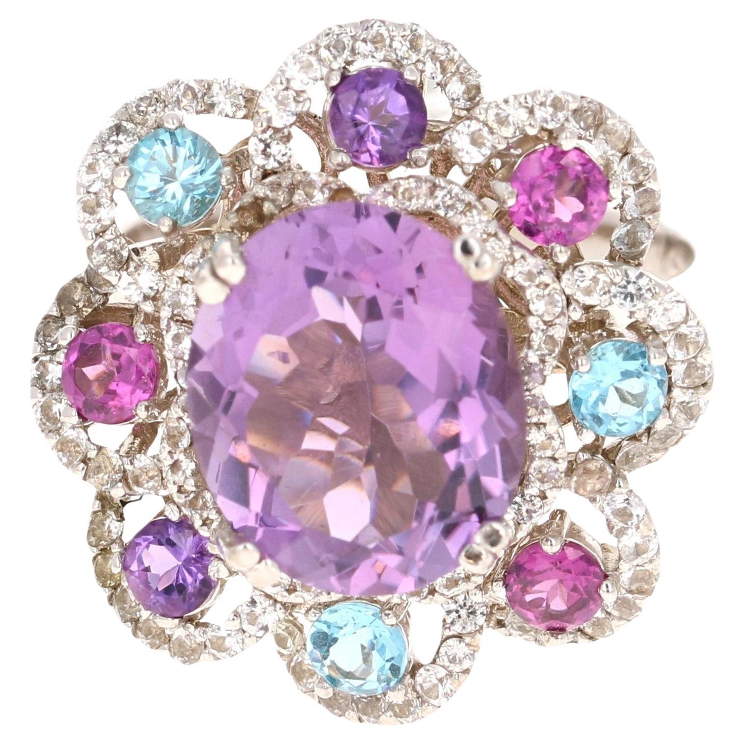 5.87 Carat Amethyst Sapphire and Topaz White Gold Cocktail Ring