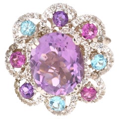 5.87 Carat Amethyst Sapphire and Topaz White Gold Cocktail Ring