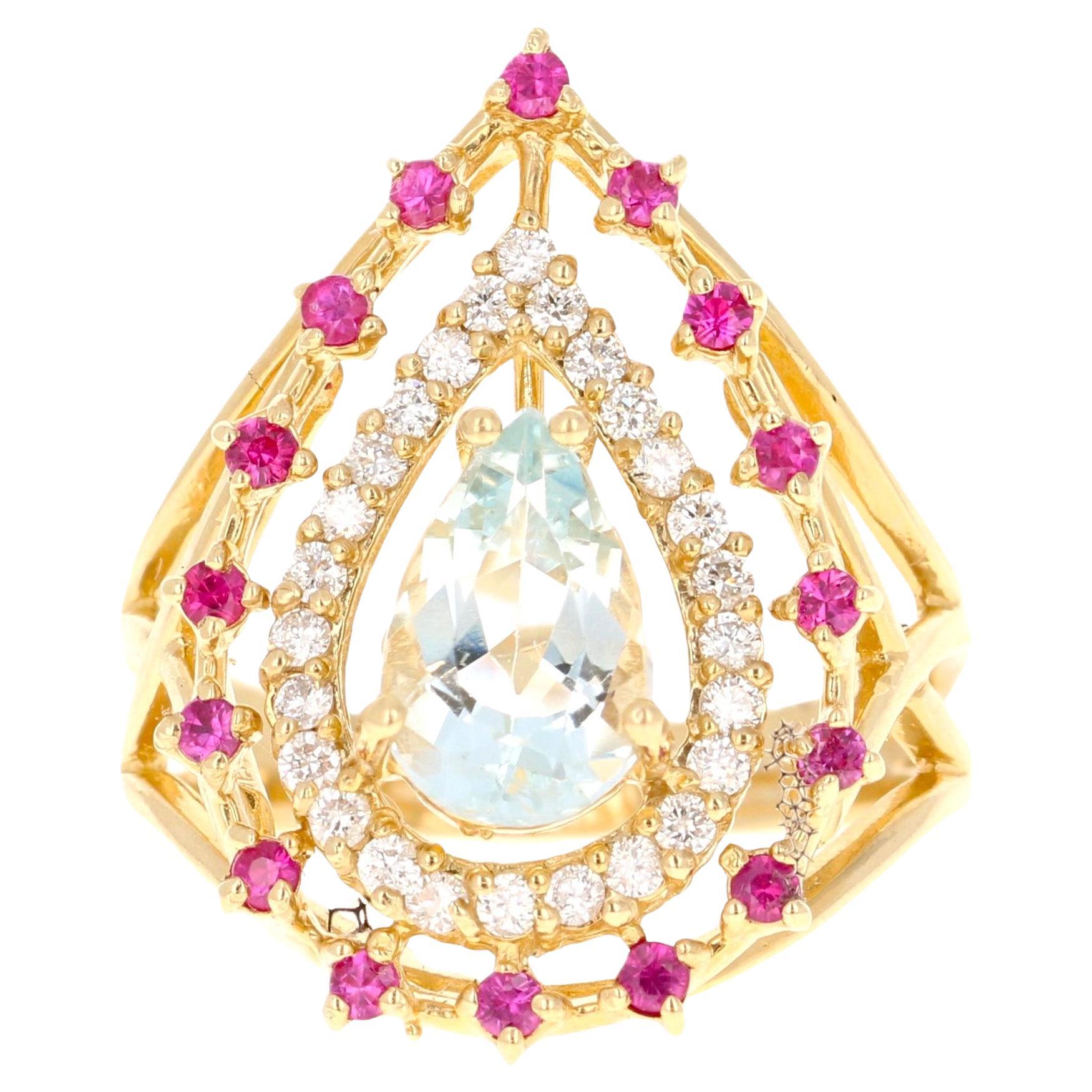 1,96 Karat Aquamarin Saphir Diamant Gelbgold Cocktail Ring