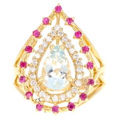 1,96 Quilates Aguamarina Zafiro Diamante Oro Amarillo Anillo de Cóctel