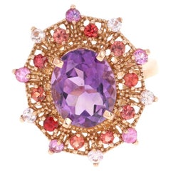 4.25 Carat Oval Cut Amethyst Sapphire Rose Gold Cocktail Ring