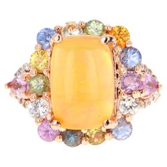 Anello da cocktail in oro rosa con zaffiro opale naturale da 5,31 carati e diamanti