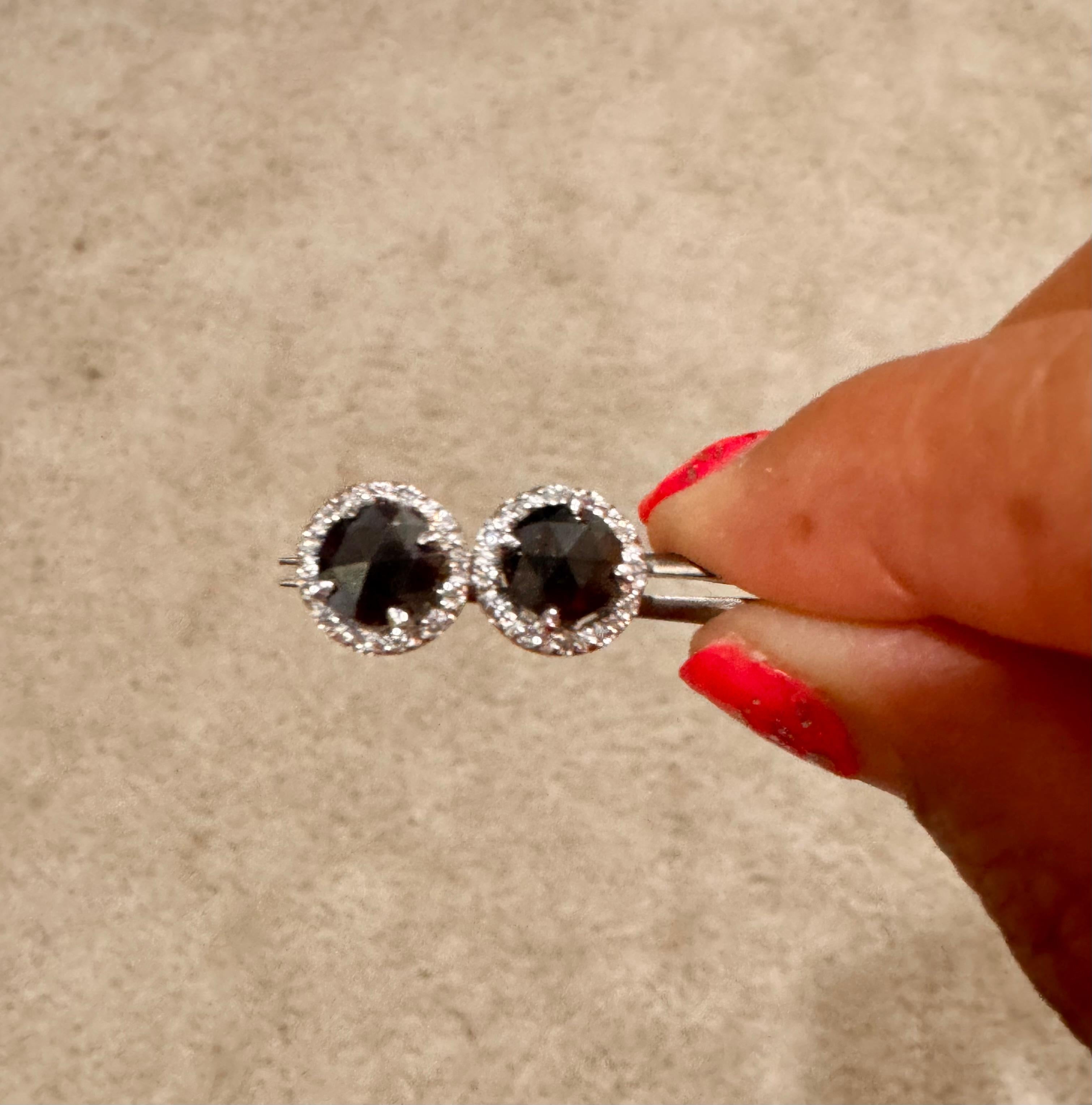 da uomo o donna Orecchini con diamante nero da 2,09 carati in oro bianco 14 carati in vendita