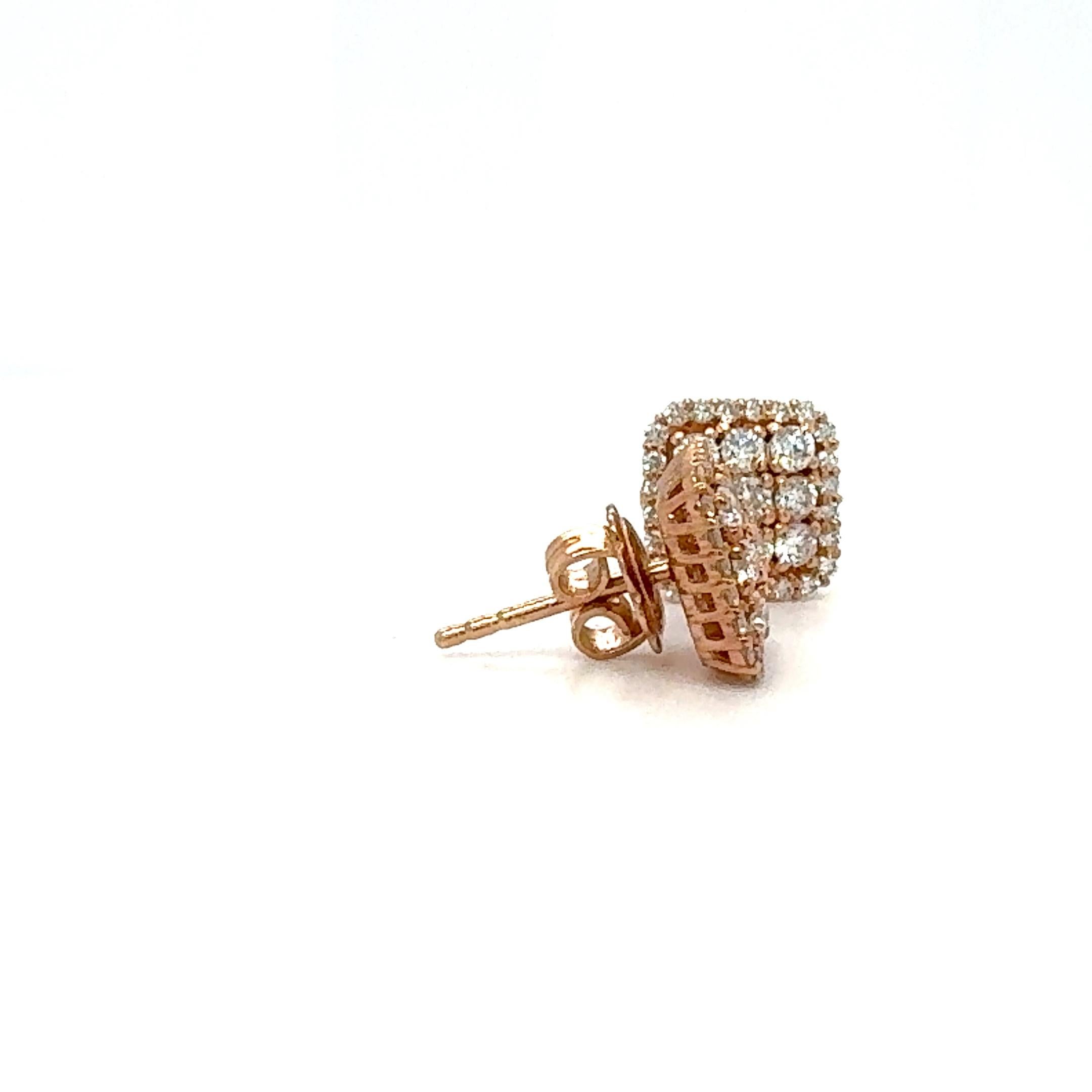 Taglio rotondo Orecchini a grappolo in oro rosa con diamanti tondi naturali da 1,05 carati in vendita