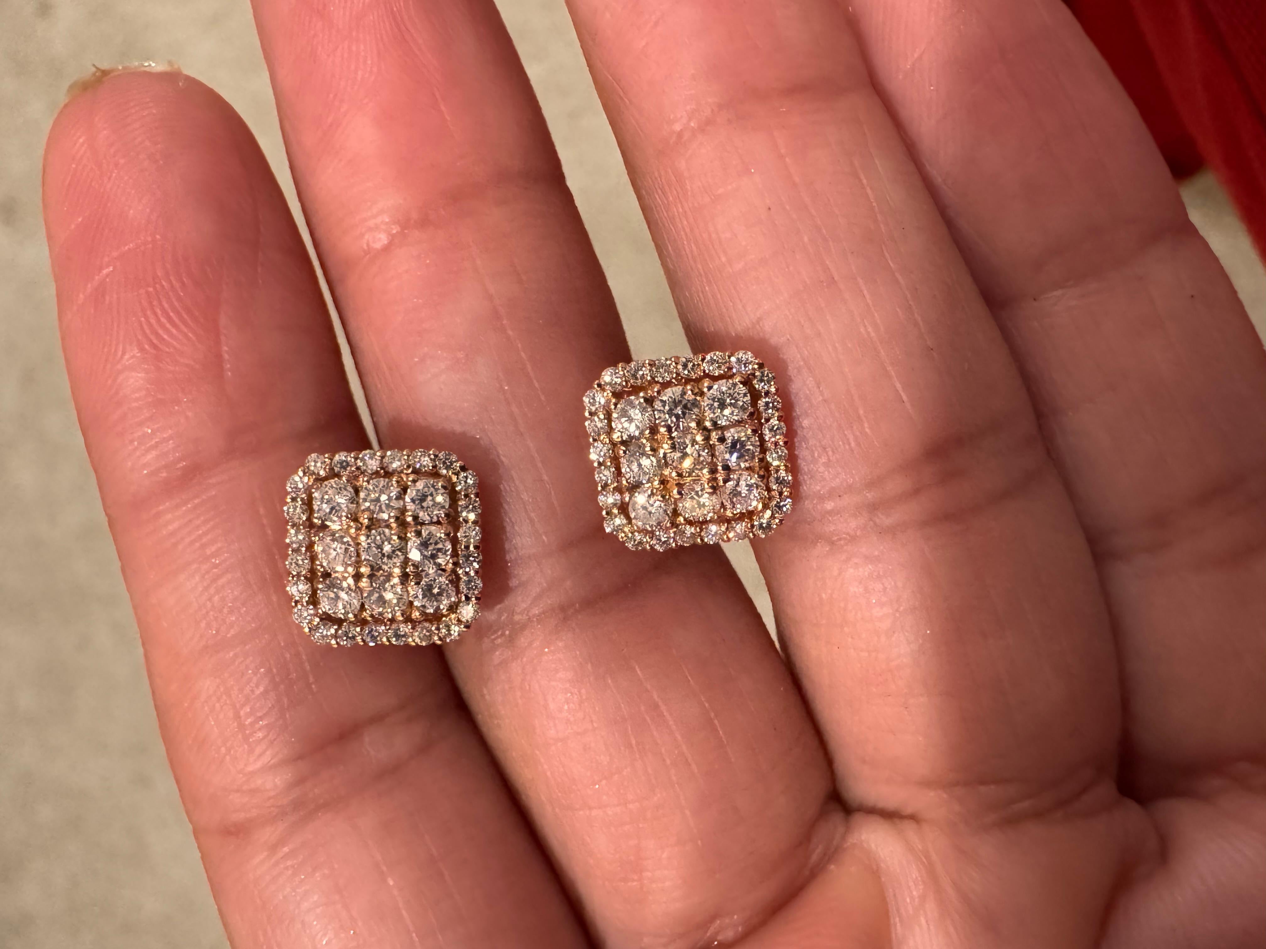 da uomo o donna Orecchini a grappolo in oro rosa con diamanti tondi naturali da 1,05 carati in vendita
