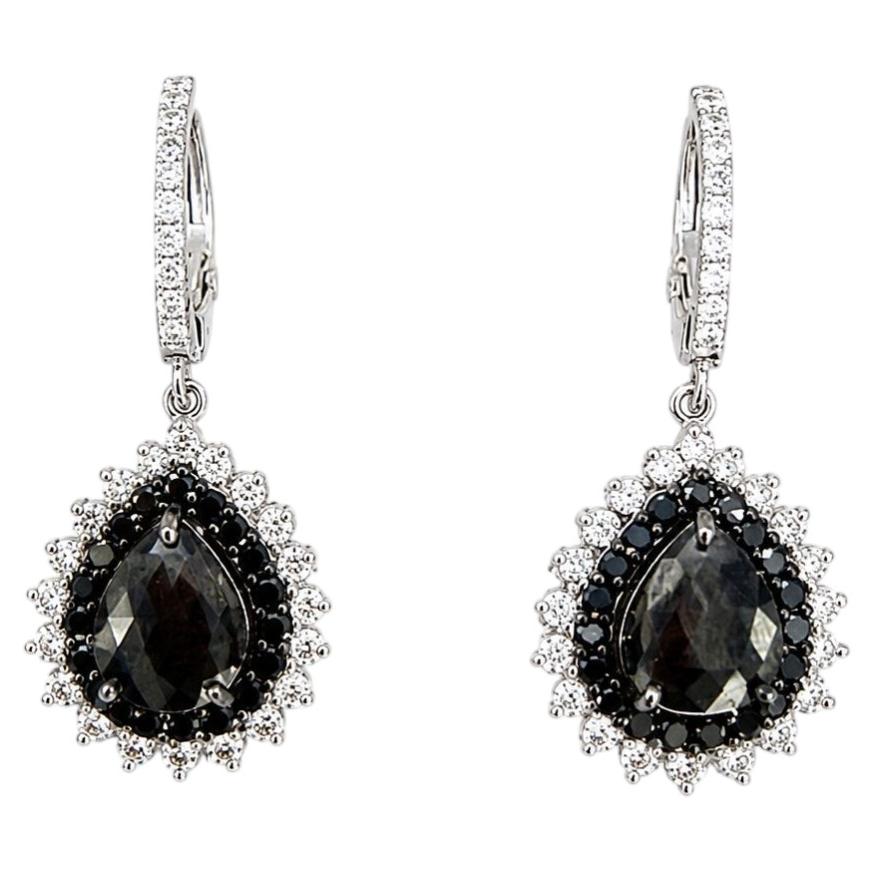 4.99 Carat Black White Diamond White Gold Dangle Earrings