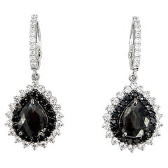 4.99 Carat Black White Diamond White Gold Dangle Earrings