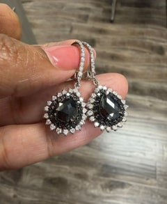 4.99 Carat Black White Diamond White Gold Dangle Earrings