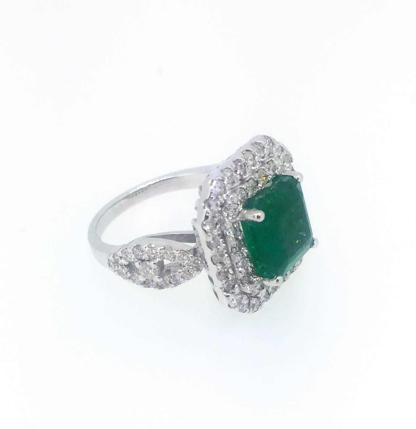 Modern 6.28 Carat Emerald Diamond Cocktail Ring