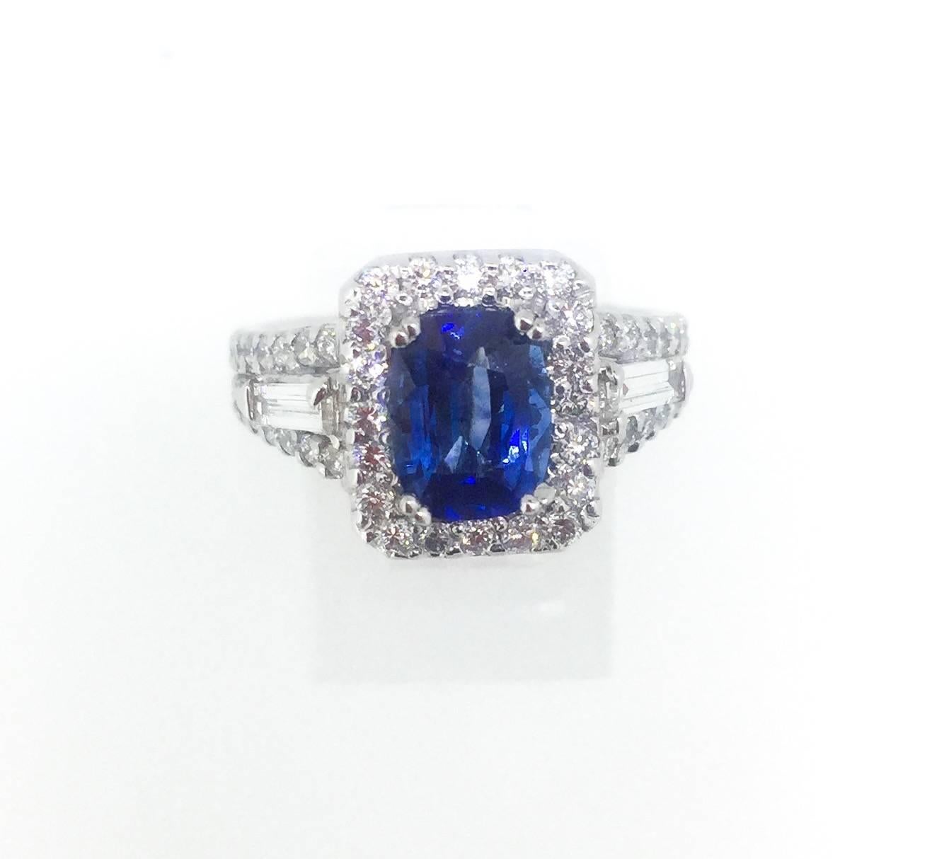 Modern GIA Certified 2.59 Carat Blue Sapphire Diamond Cocktail Ring