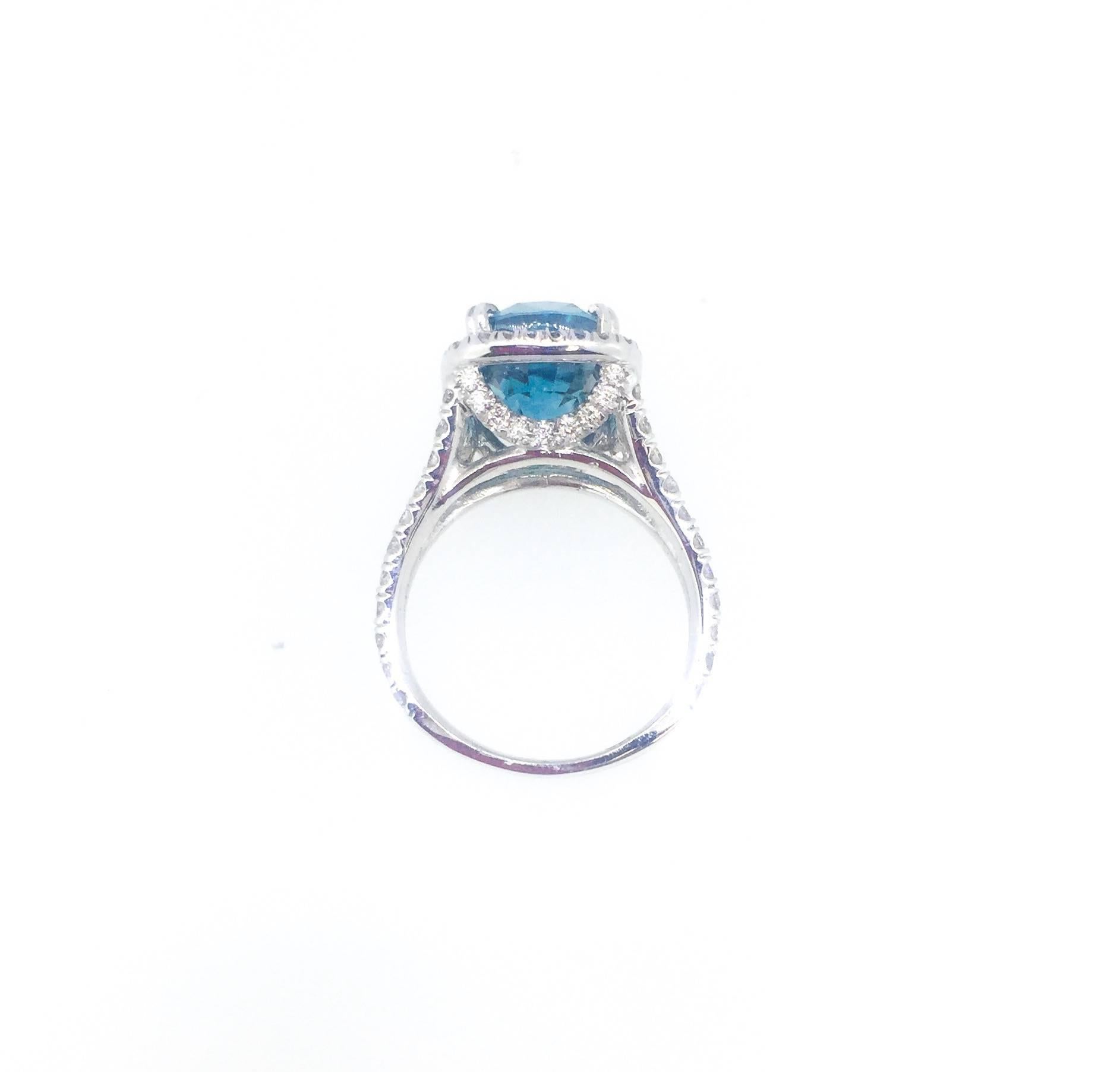 Modern 11.92 Carat Blue Zircon Diamond White Gold Ring