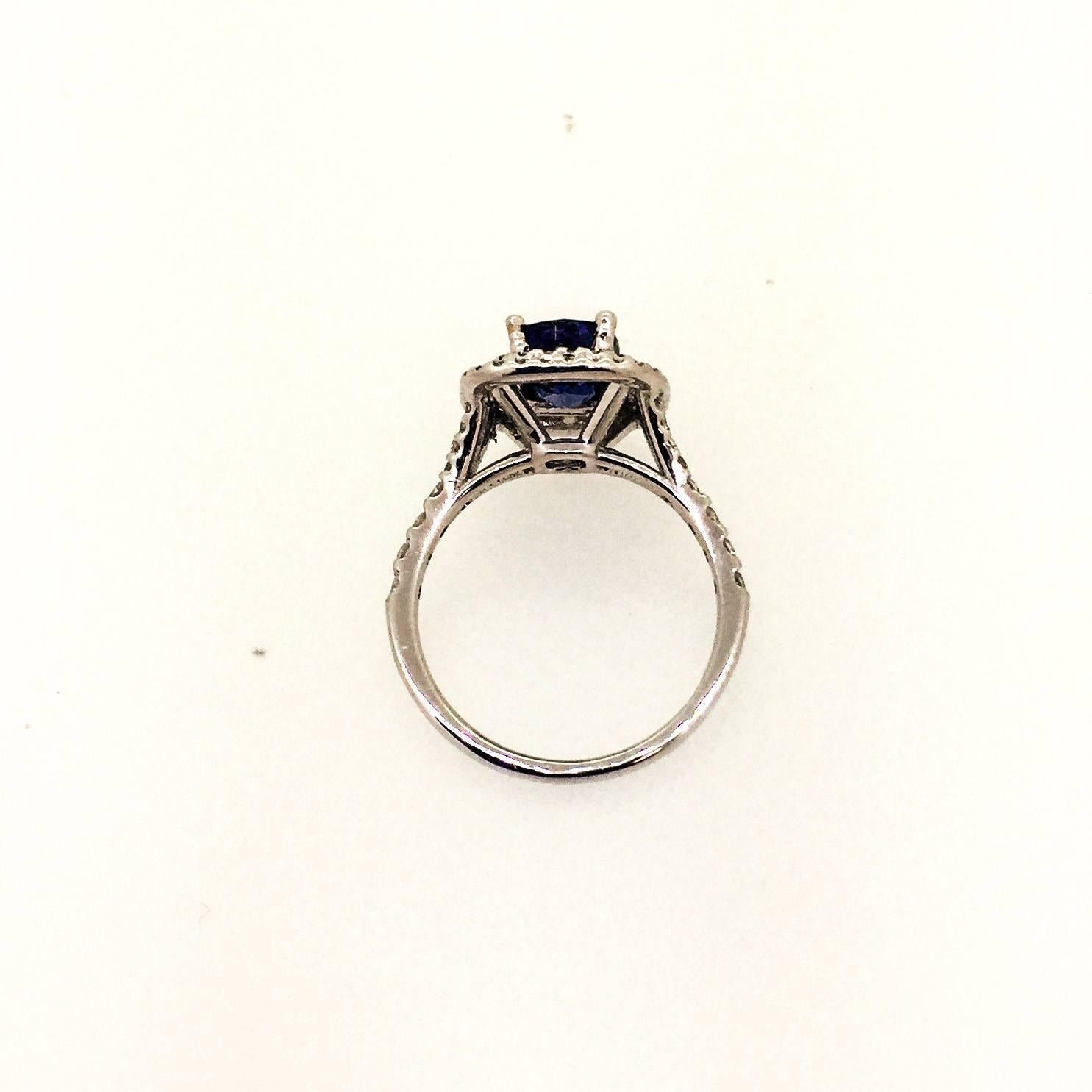 Cushion Cut 2.66 Carat Sapphire Diamond Double Halo Engagement White Gold Ring
