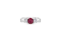 1.10 Carat Burmese Ruby and Diamond Three-Stone Ring