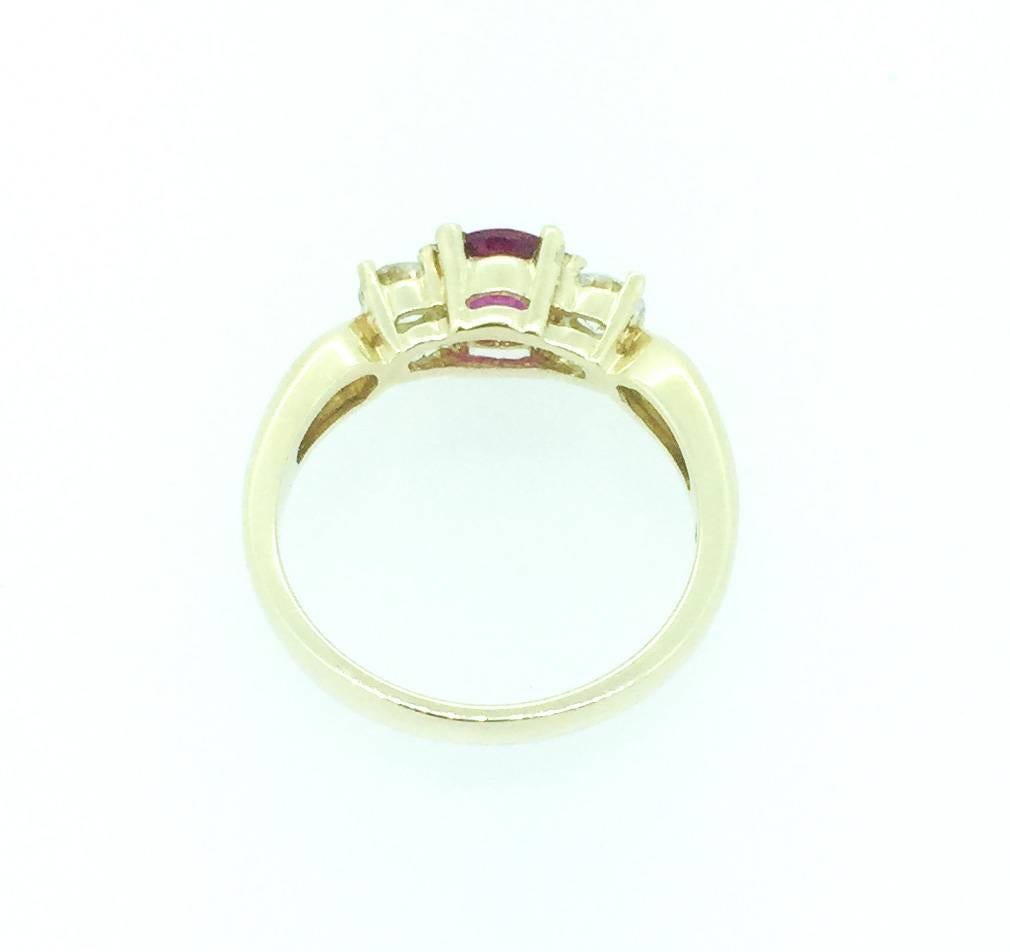 1.08 Carat Burmese Ruby Diamond Three-Stone Ring In New Condition In Los Angeles, CA
