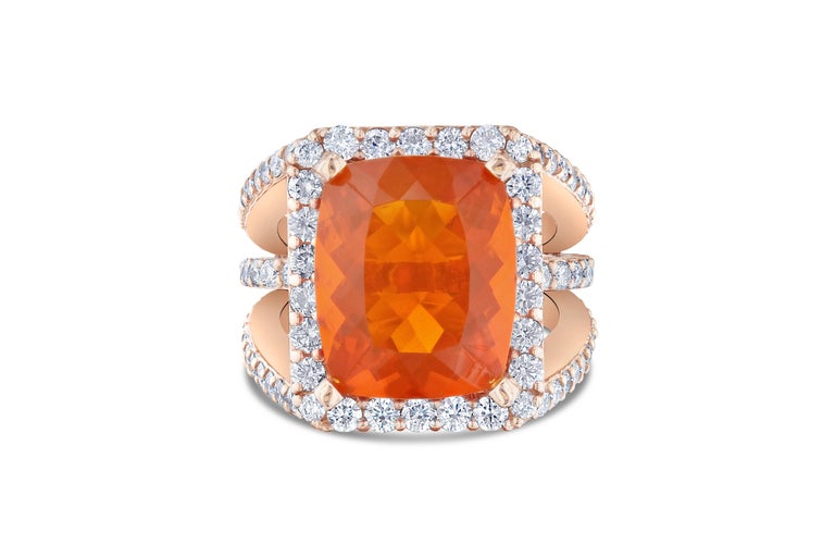 9.72 Carat Fire Opal Diamond Rose Gold Cocktail Ring at 1stDibs