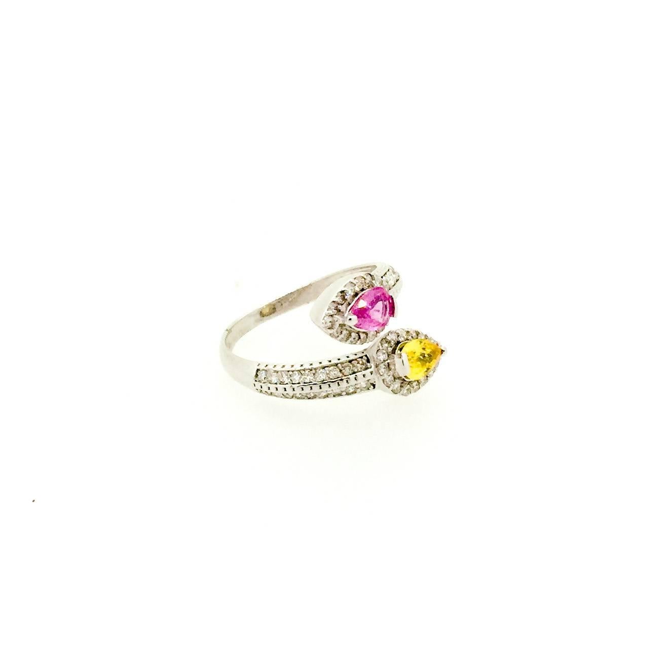 1.56 Carat Pink and Yellow Sapphire Diamond Cocktail Ring In New Condition In Los Angeles, CA