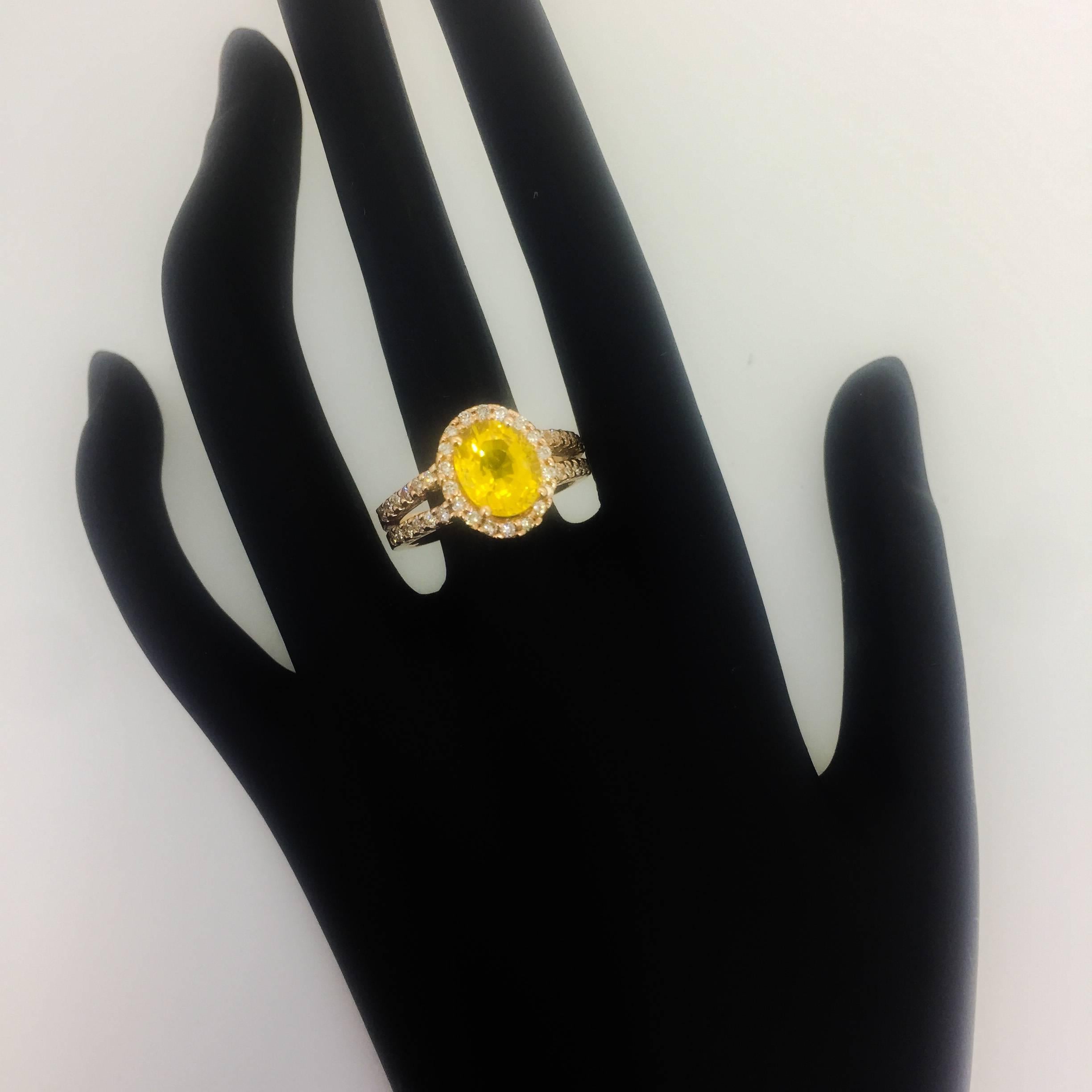 Modern 3.29 Carat Yellow Sapphire Diamond Rose Gold Ring