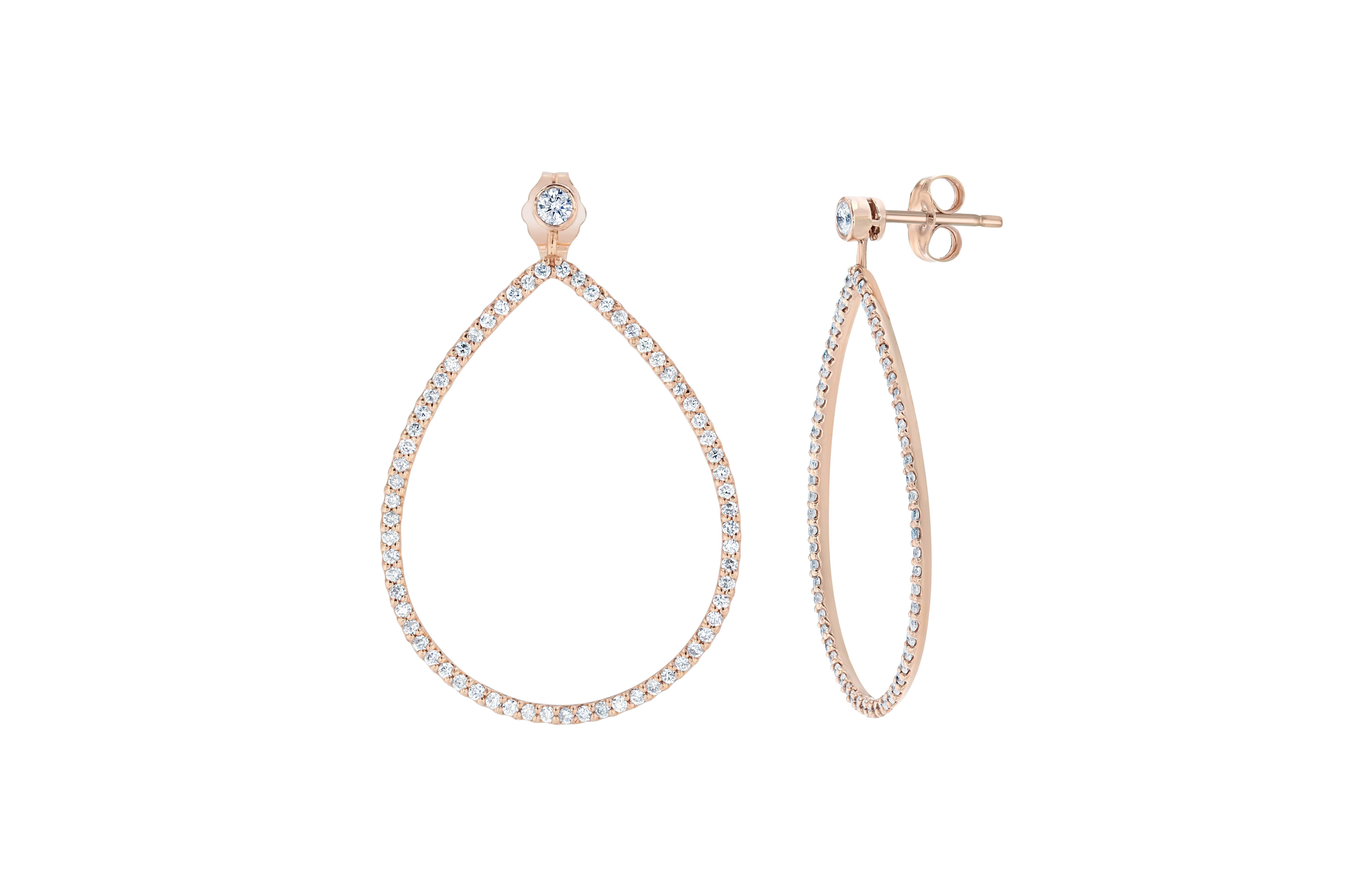 These simple and elegant earrings are sure to enhance everyone's jewelry collection!  These earrings have 132 Round Cut Diamonds that weigh 1.03 carats and are made in 14K Rose Gold and weigh approximately 4.0 grams.  The length  is 1.50 inches.