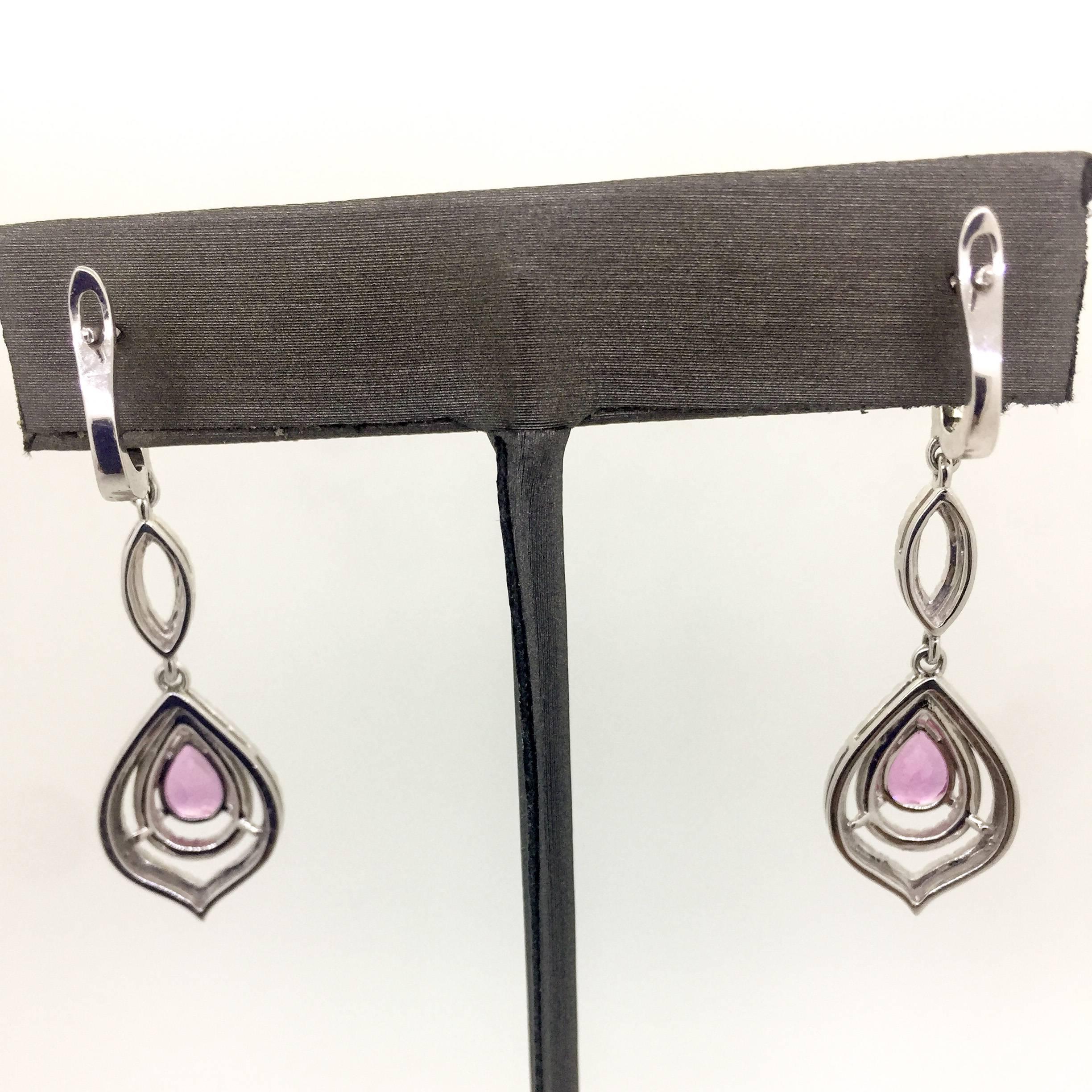 2.90 Carat Pink Sapphire Diamond Drop Earrings In New Condition For Sale In Los Angeles, CA