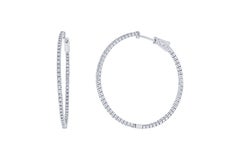 Modern 14K White Gold 1.07ct Round Cut Diamond Hoop Earrings