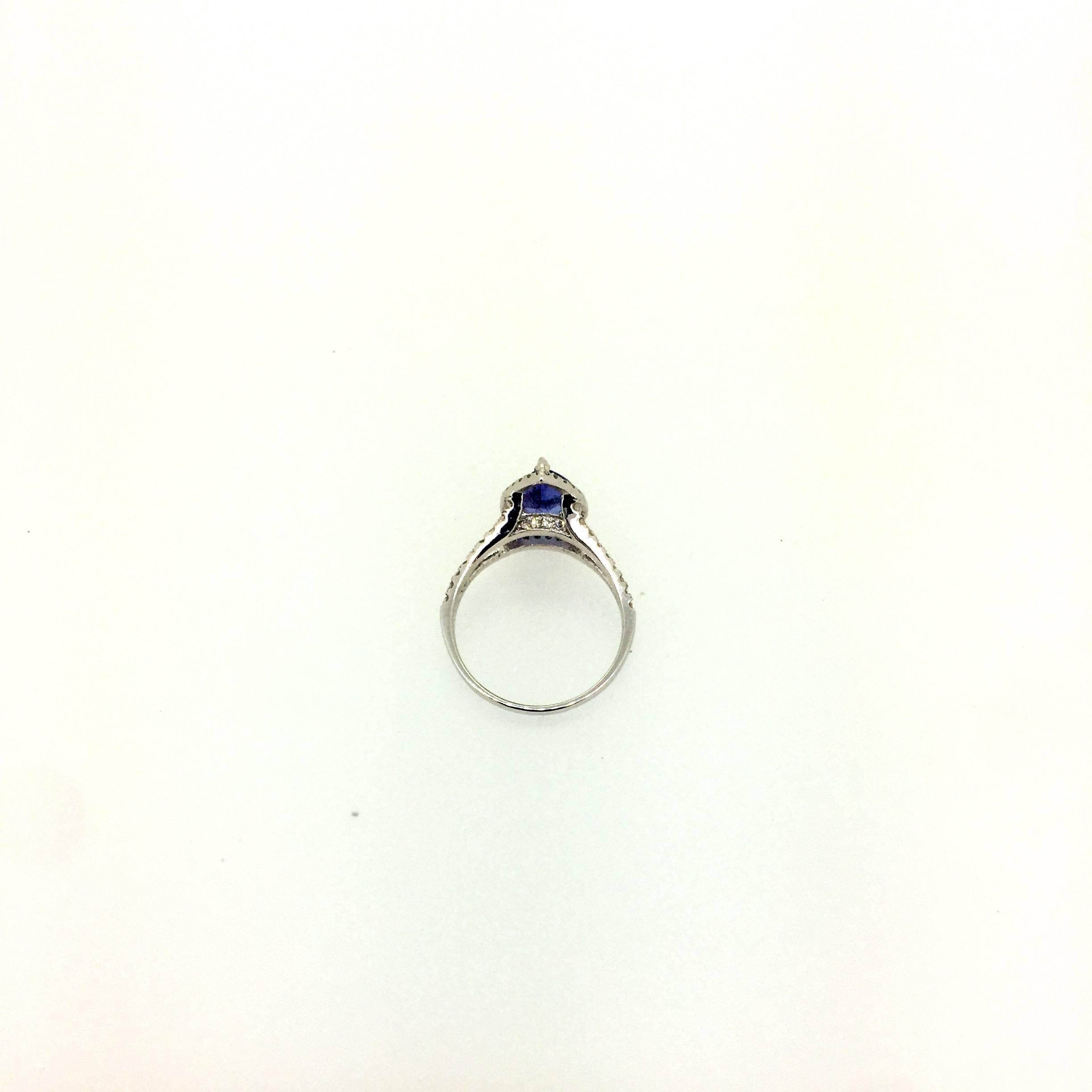 2.04 Carat Tanzanite Diamond Halo Ring In New Condition In Los Angeles, CA