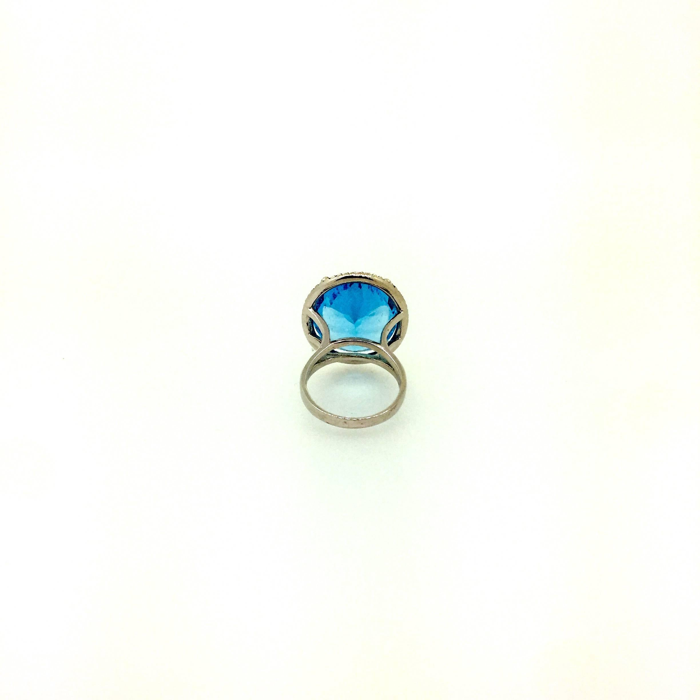 29.83 Carat Blue Topaz Diamond Cocktail White Gold Ring In New Condition In Los Angeles, CA
