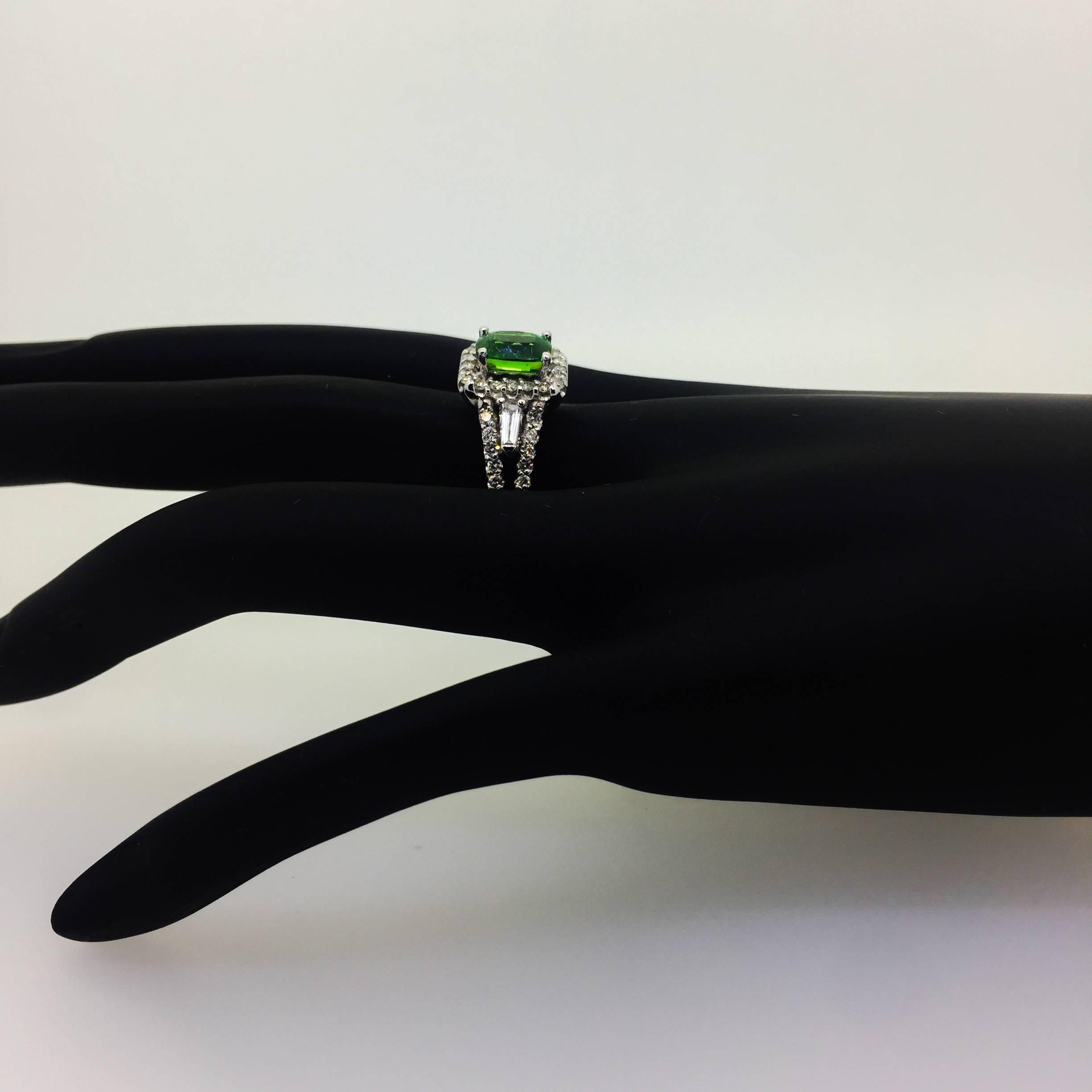 Emerald Cut 2.77 Carat Tsavorite Diamond White Gold Ring