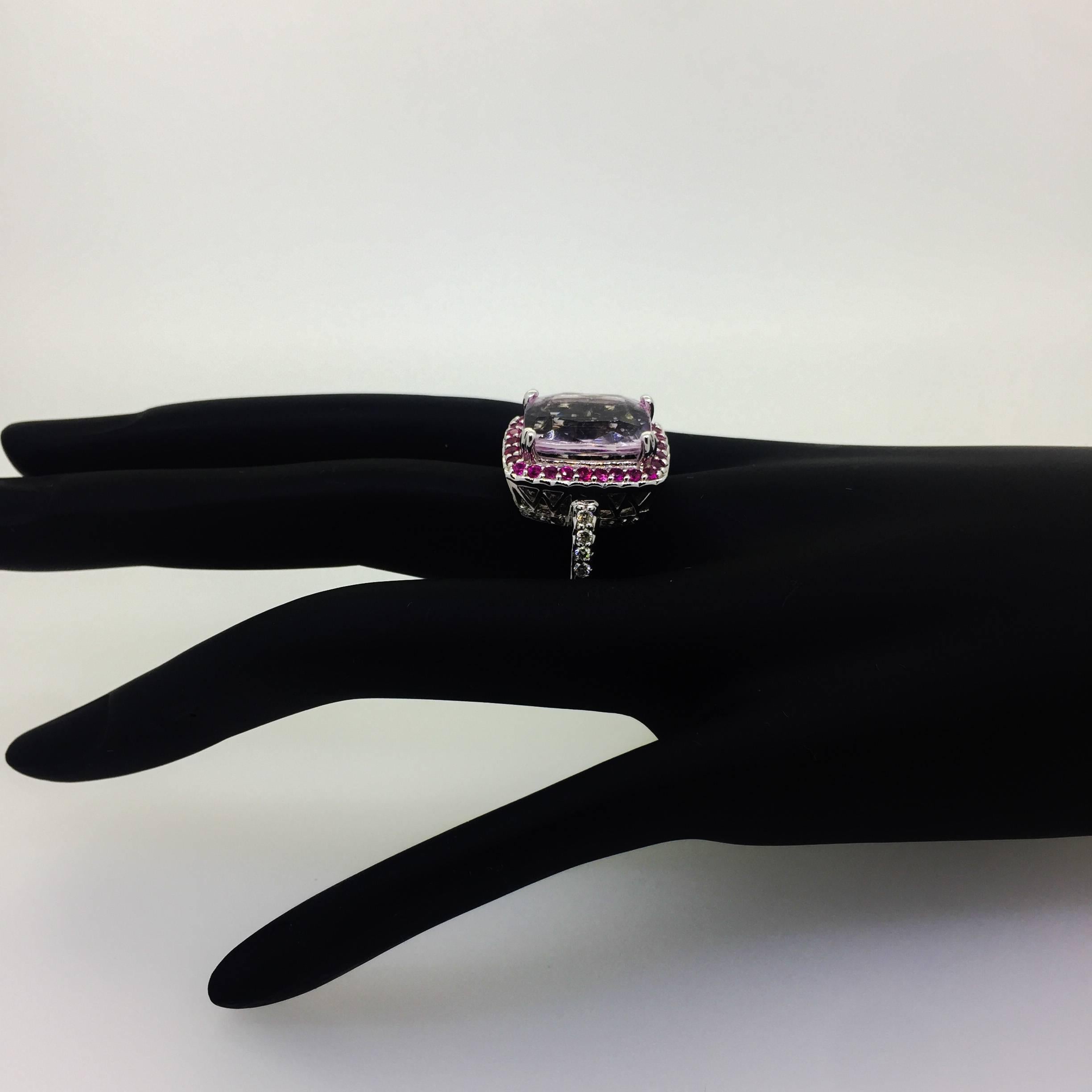 8.88 Carat Kunzite Diamond Cocktail White Gold Ring In New Condition In Los Angeles, CA