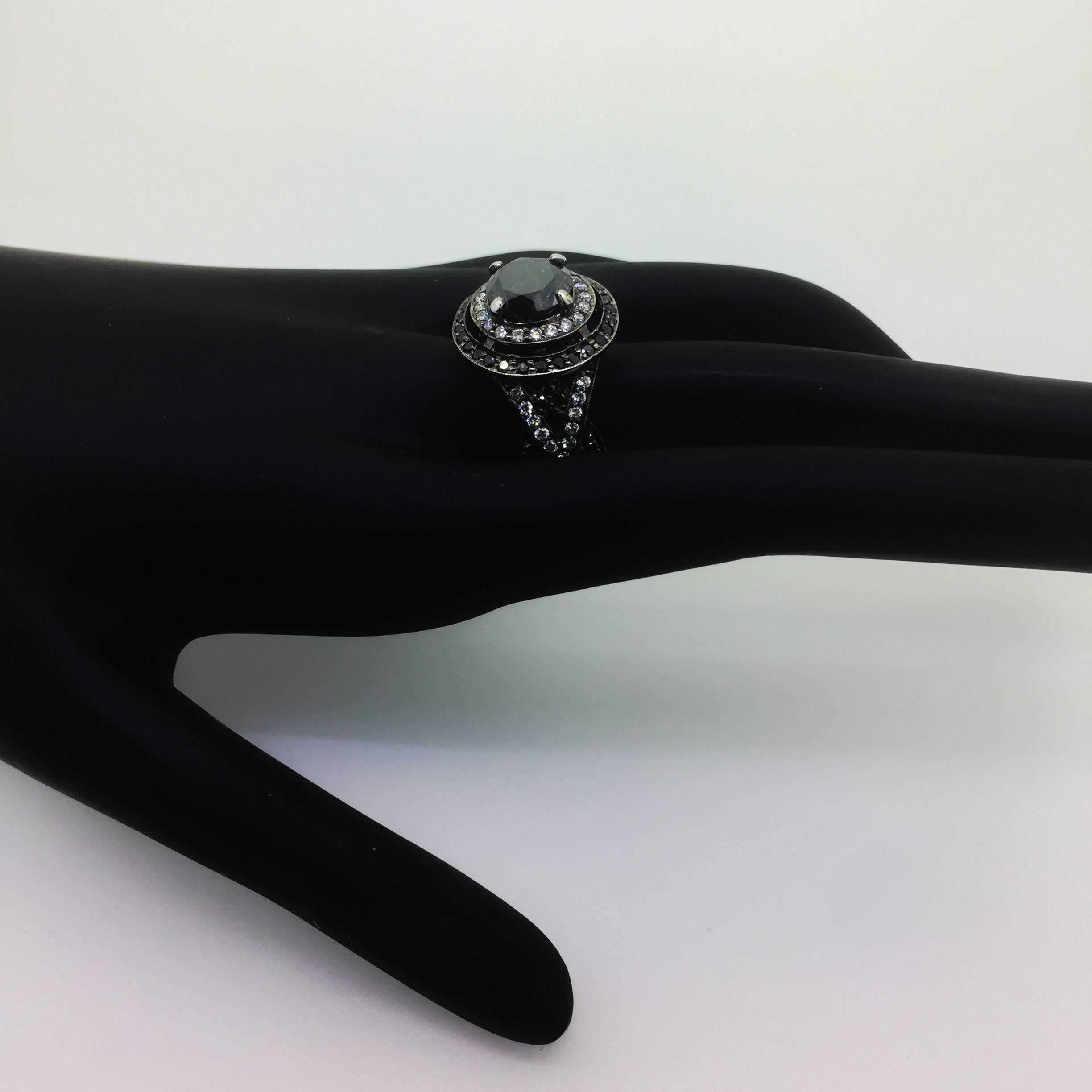 4.51 Carat Round Cut Black Diamond White Gold Bridal Ring In New Condition In Los Angeles, CA