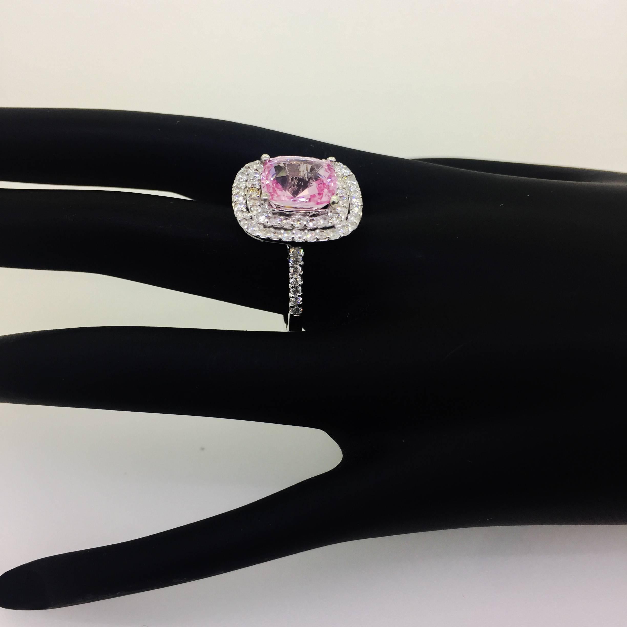 Cushion Cut GIA Certified 5.75 Carat Pink Sapphire White Gold Diamond Engagement Ring