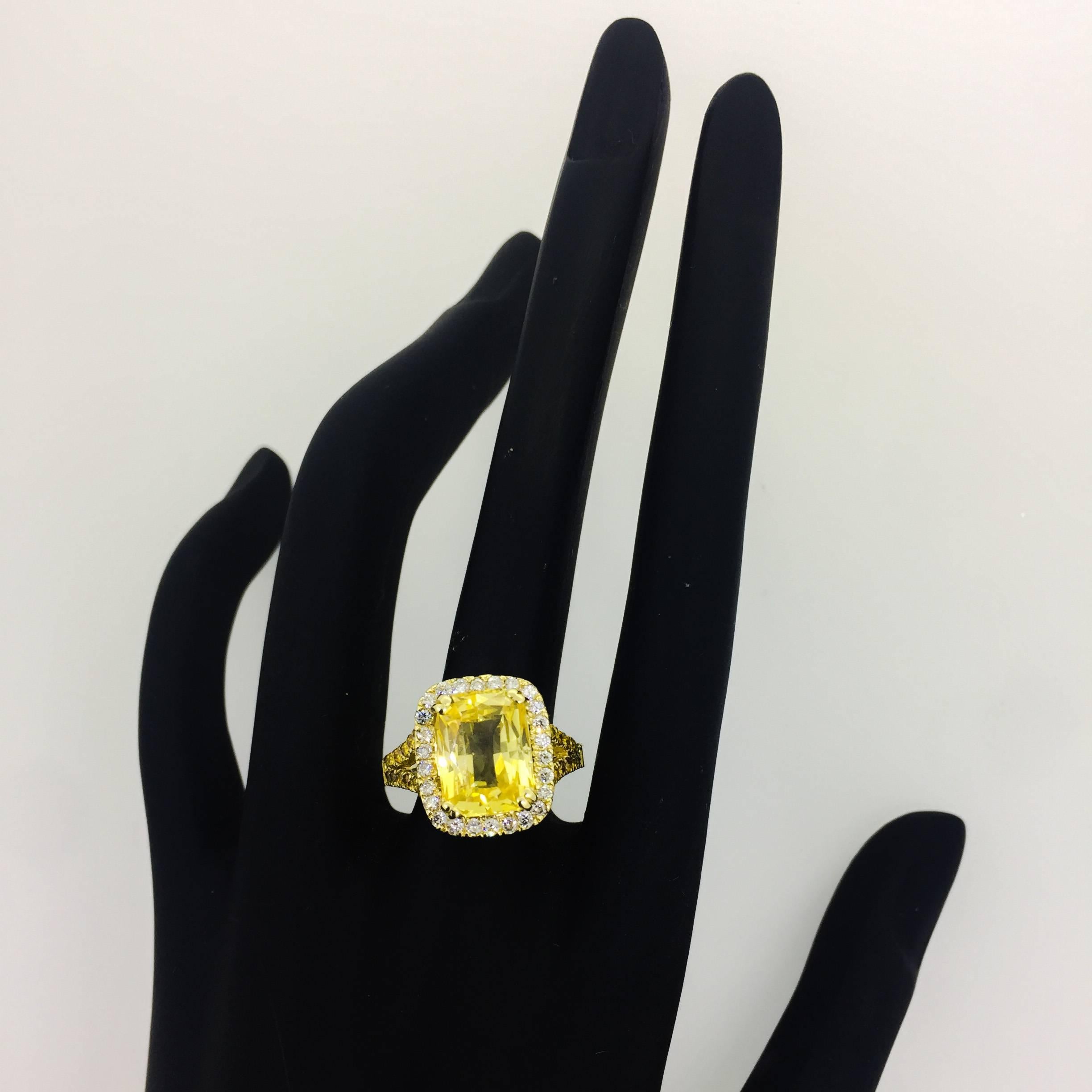 Modern GIA Certified 6.42 Carat Yellow Sapphire Diamond Cocktail Ring