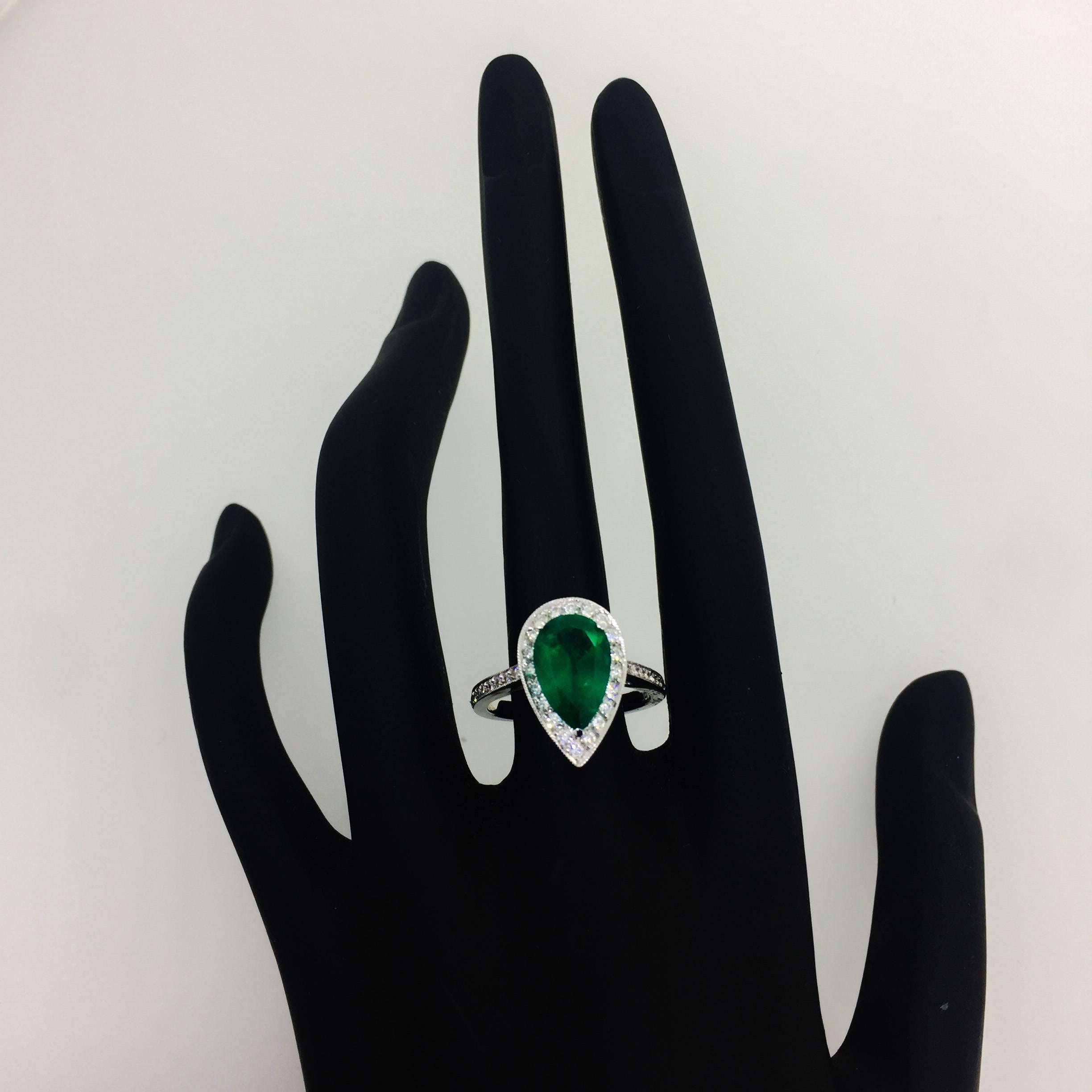 Pear Cut GIA Certified 2.56 Carat Emerald Diamond Engagement Ring