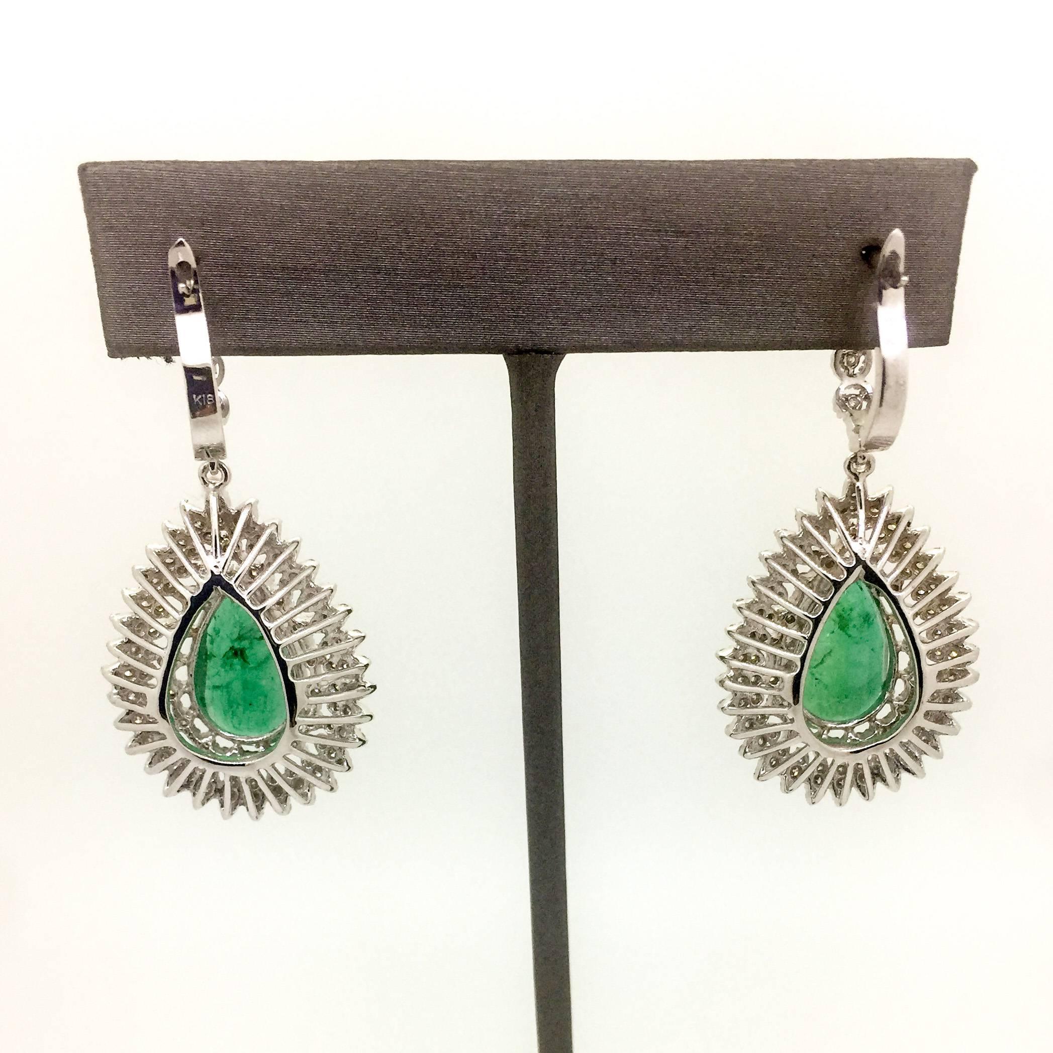 Pear Cut 13.20 Carat Emerald and Diamond Drop Earrings