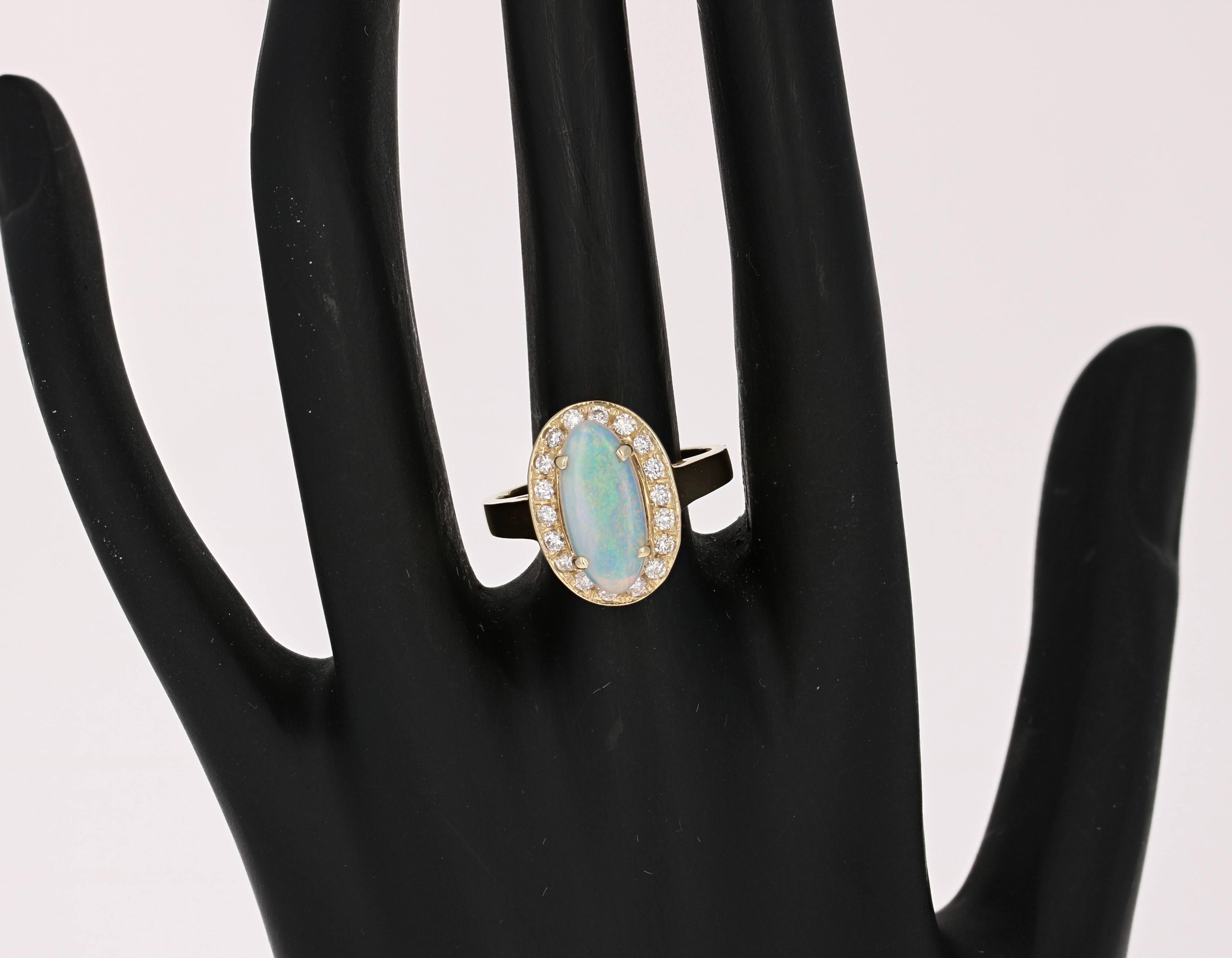 Oval Cut 1.49 Carat Opal Diamond Yellow Gold Ring