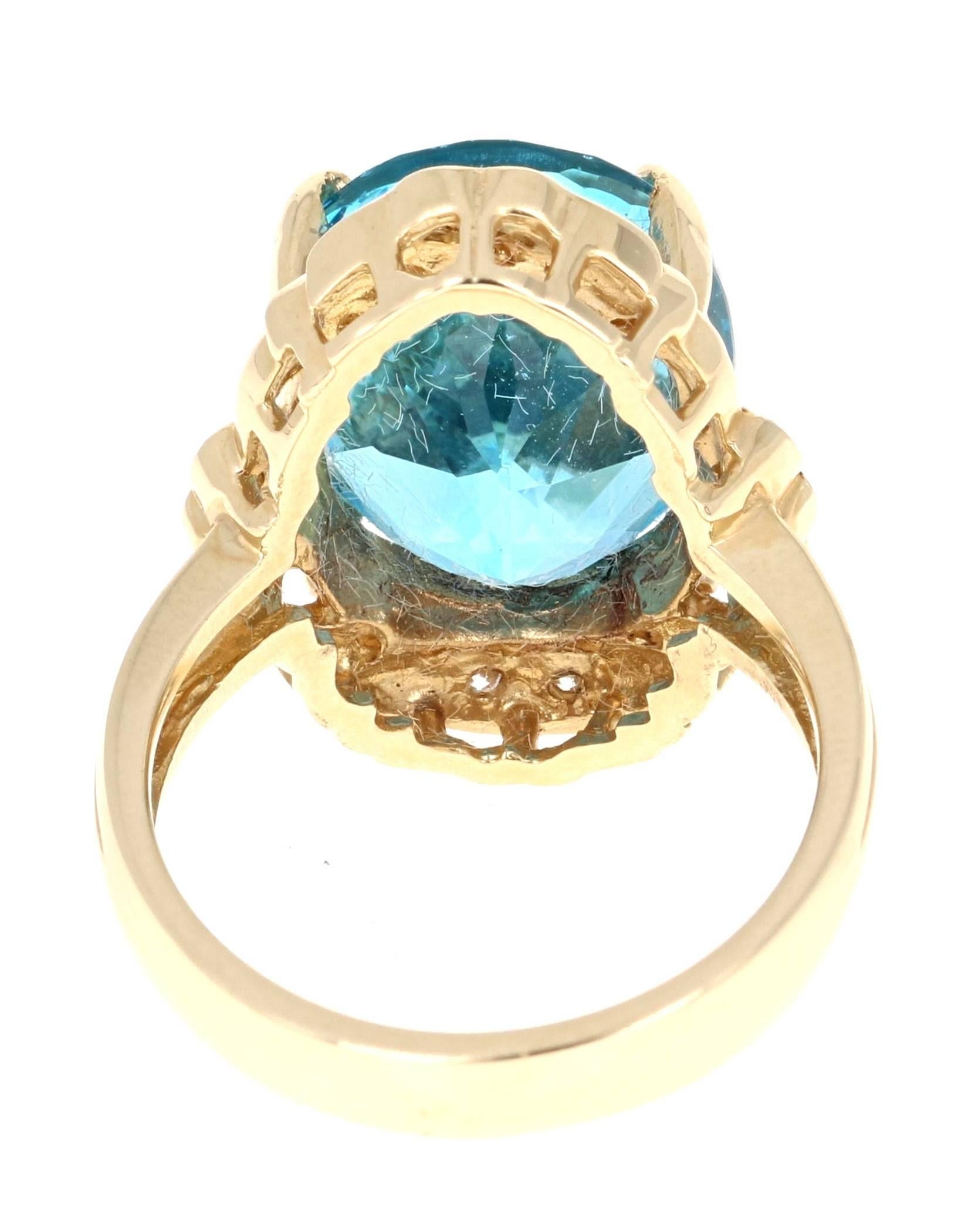 Art Deco 12.54 Carat Blue Topaz and Diamond Ring