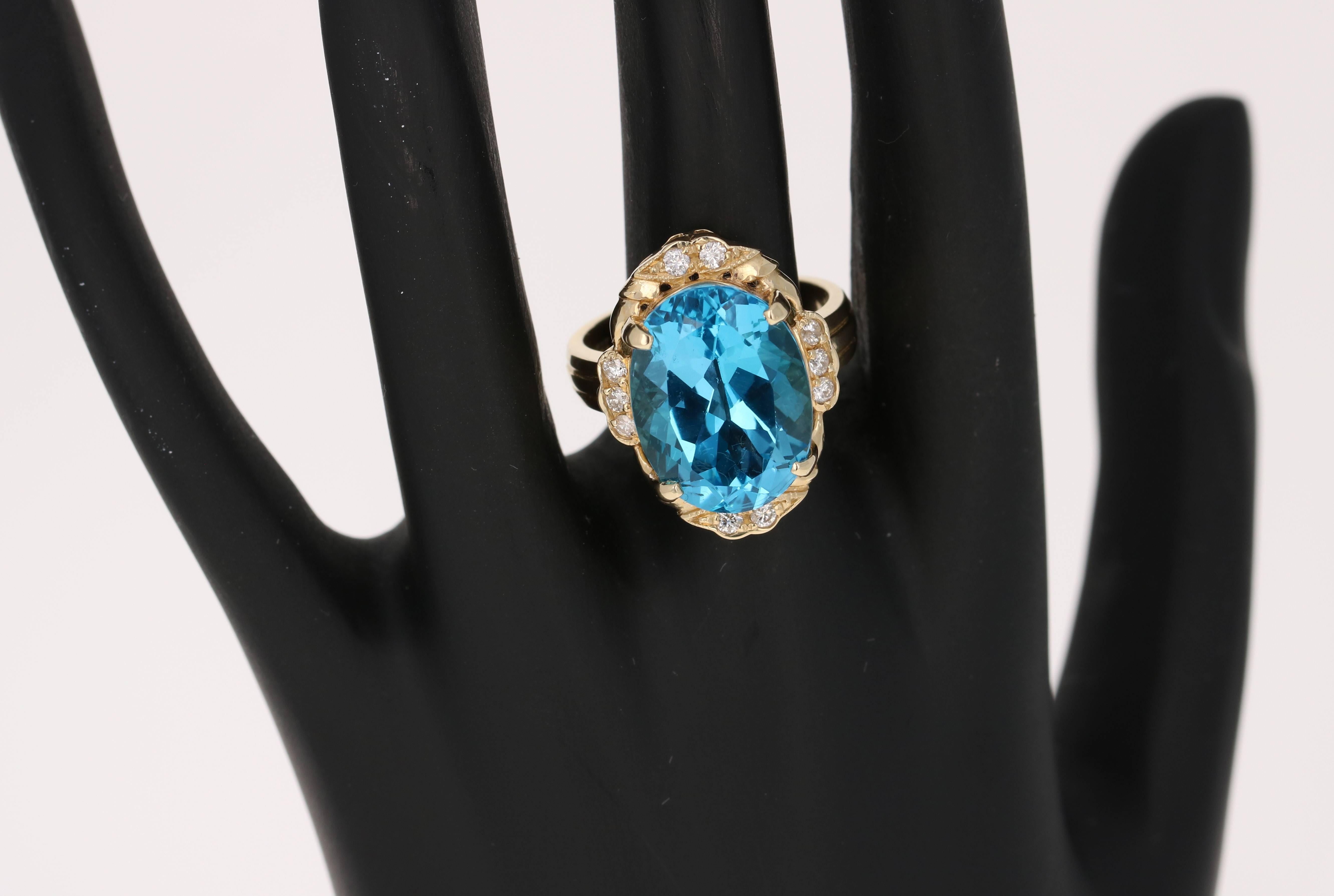 12.54 Carat Blue Topaz and Diamond Ring In New Condition In Los Angeles, CA
