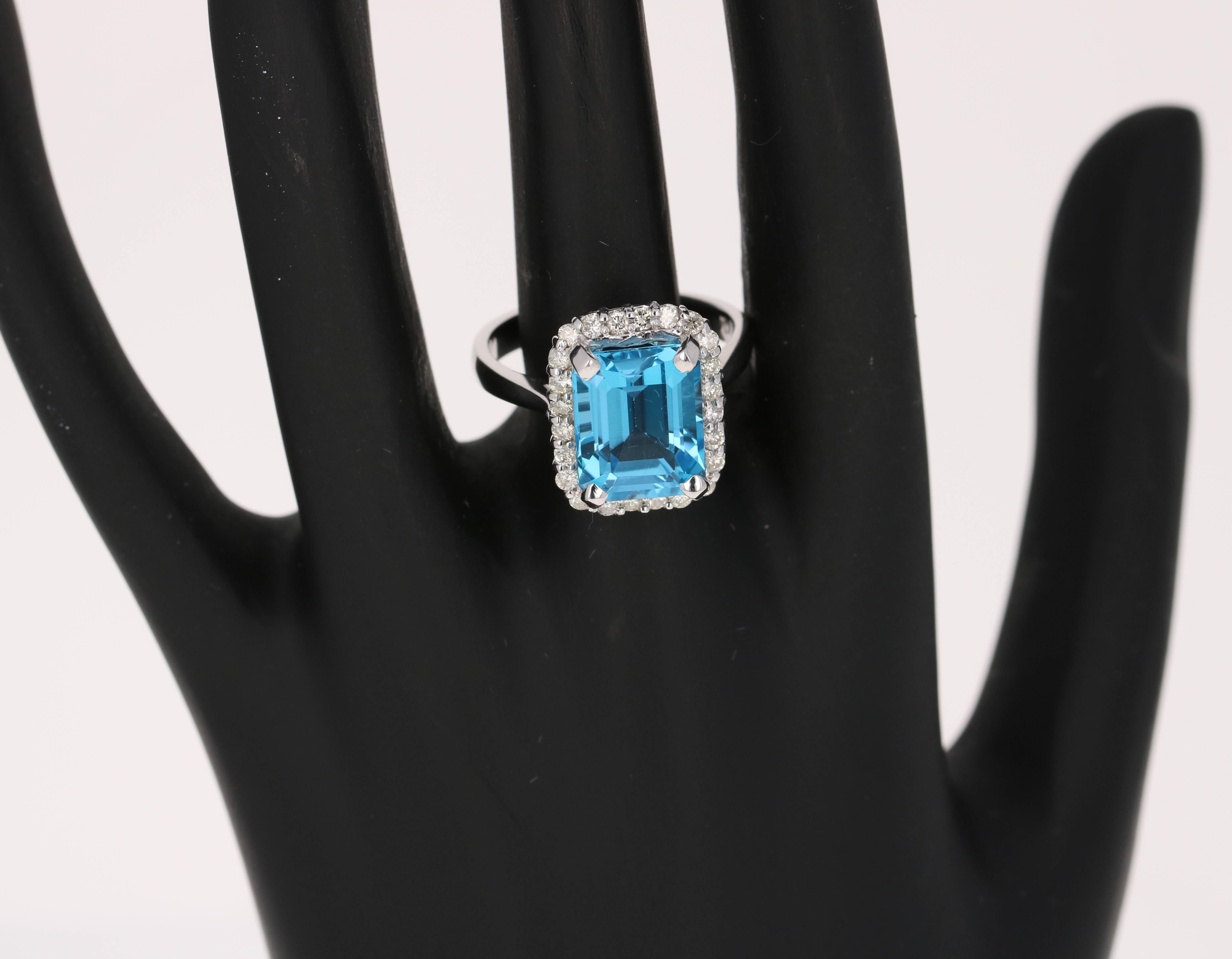 6.22 Carat White Gold Blue Topaz Diamond Ring In New Condition In Los Angeles, CA