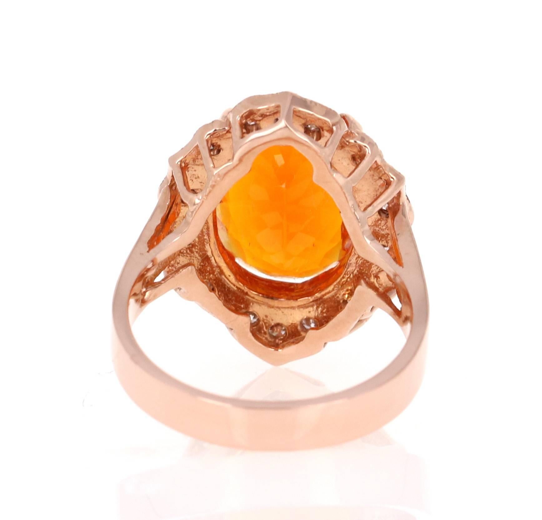 4.27 Carat Fire Opal Diamond 14K Rose Gold Ring In New Condition In Los Angeles, CA