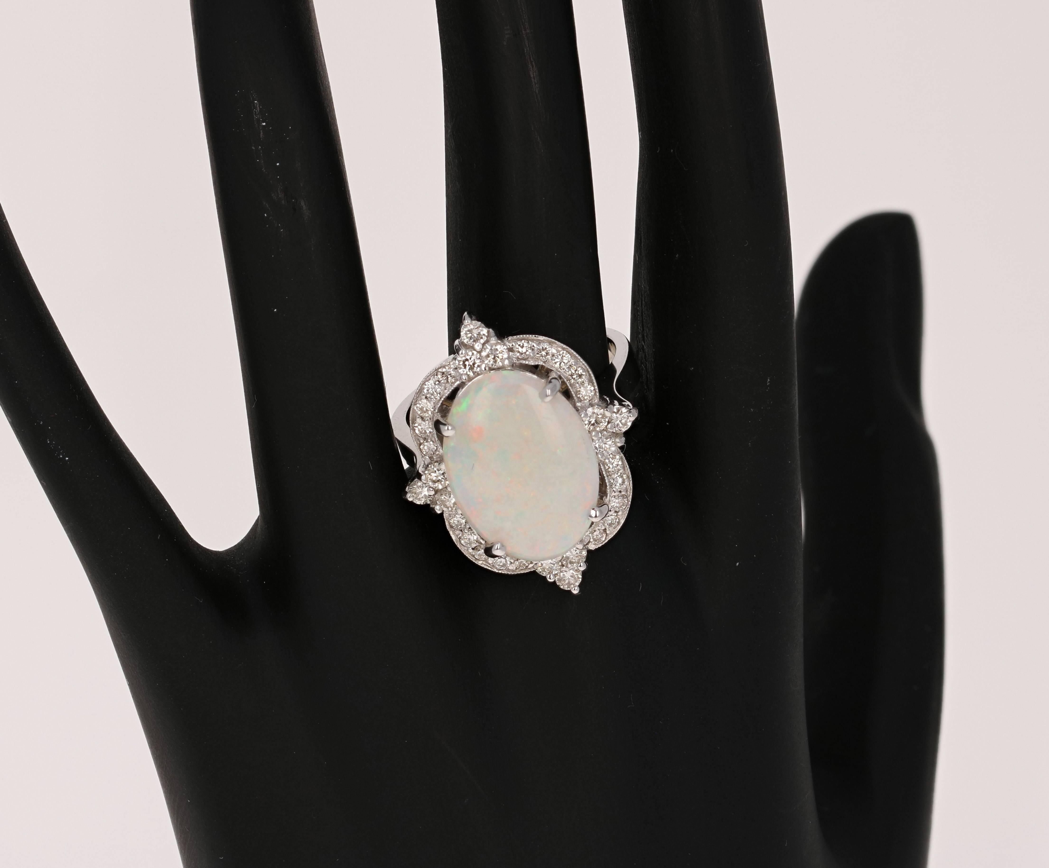 Oval Cut 4.73 Carat Opal Diamond White Gold Ring