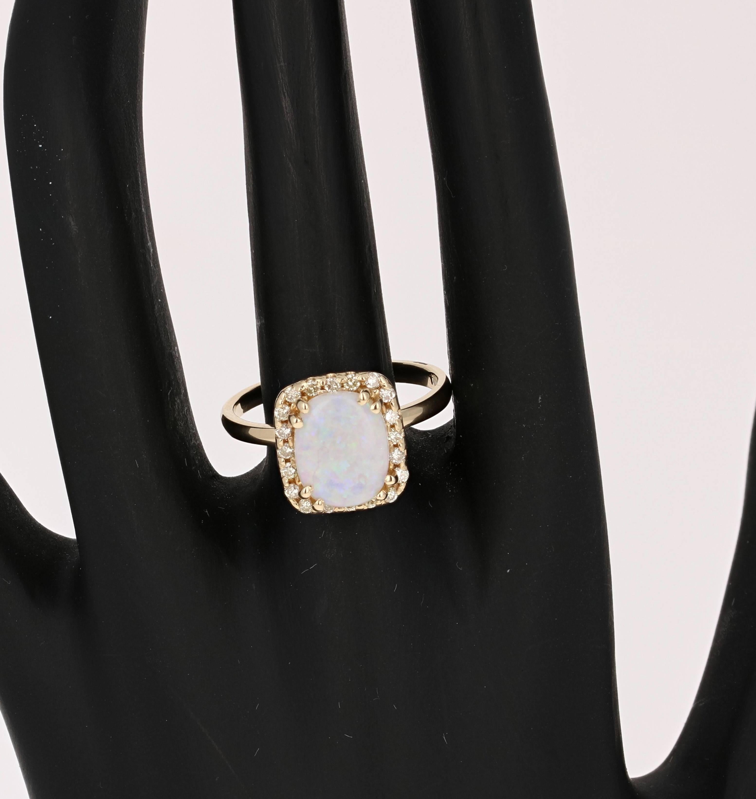Oval Cut 1.65 Carat Opal Diamond Yellow Gold Ring