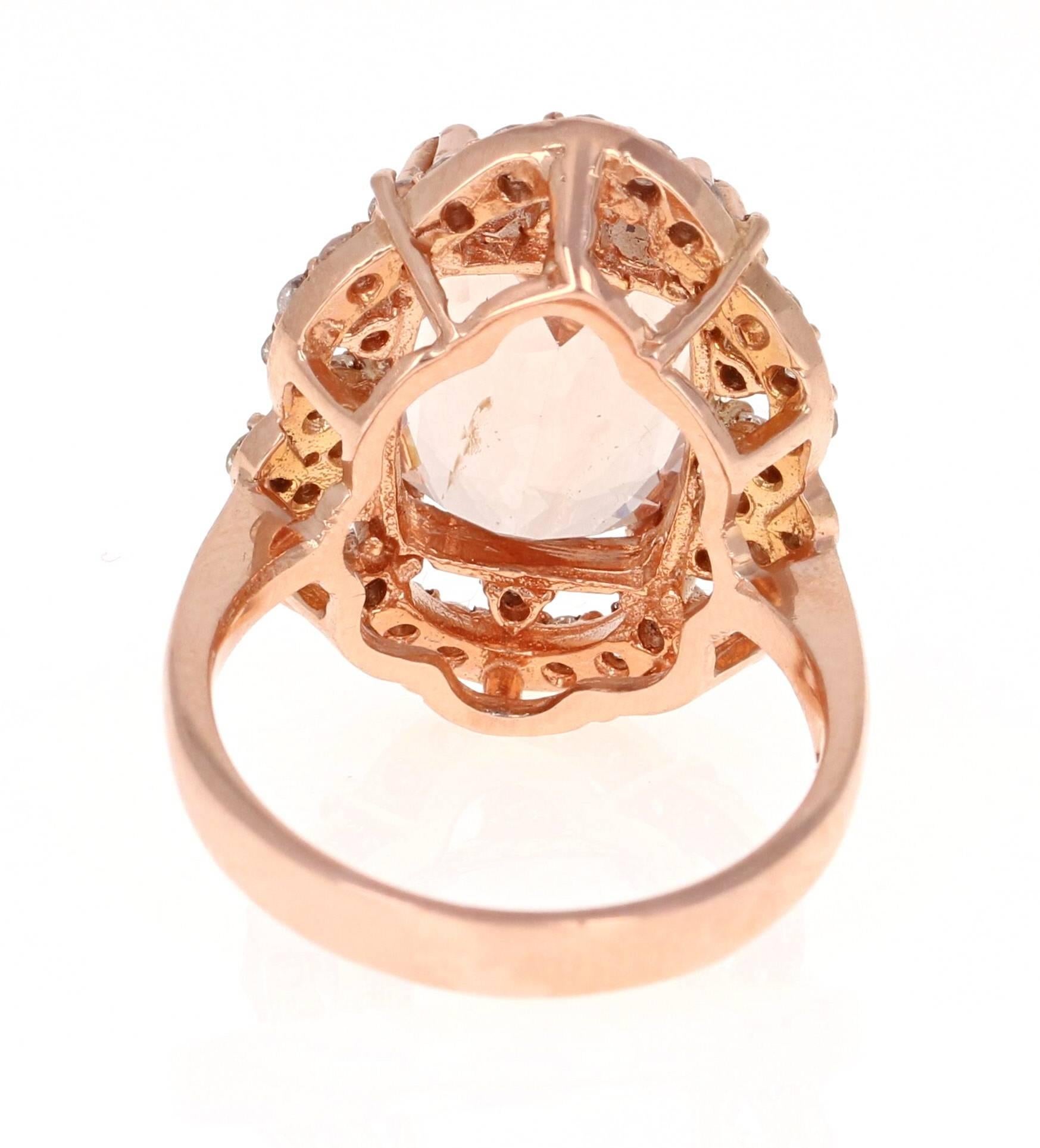 Art Deco 7.13 Carat Morganite Diamond Rose Gold Ring